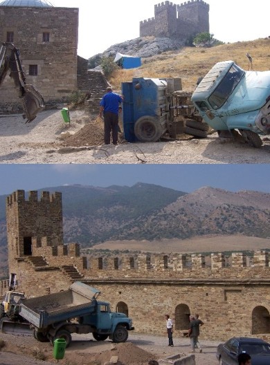 an overturned turck at the fortress in Sudak